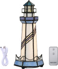 Bieye L10776 Lighthouse Tiffany Style Stained Glass Accent Lamp, 5Wx11H / USB or AAA battery power; remote