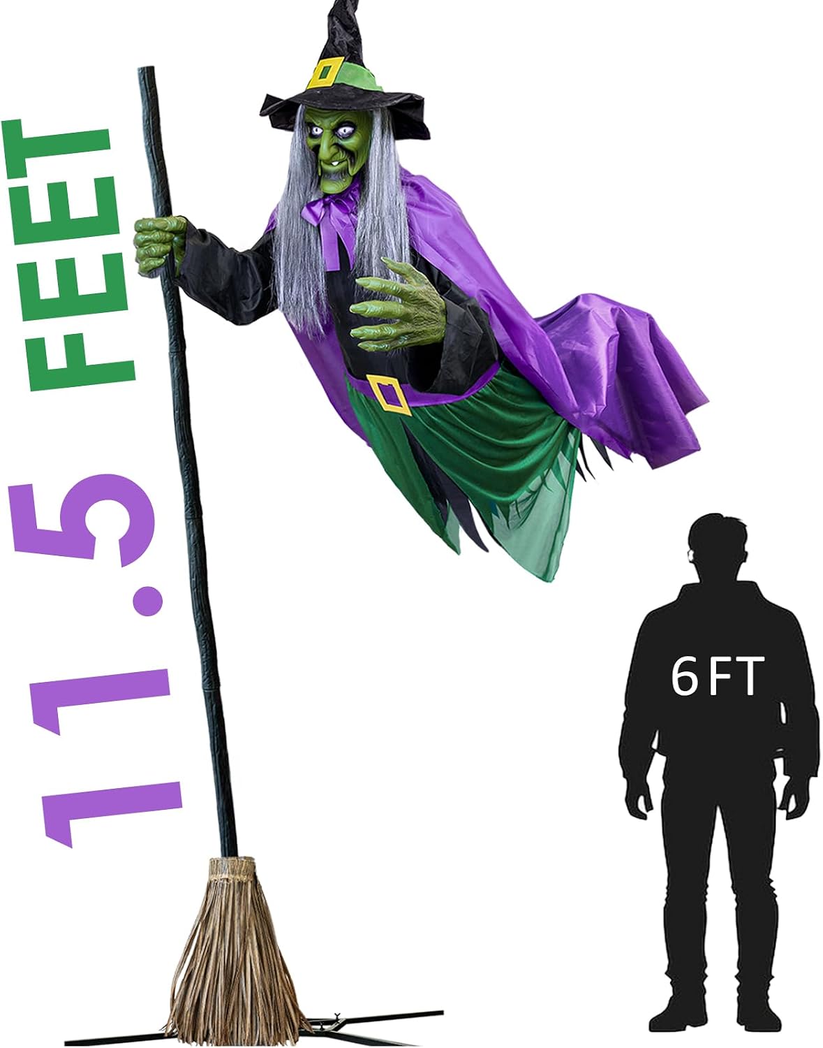 Halloween Decorations Outdoor - 11.5 Ft Animated Hovering Witch Animatronics - Sound & Touch Activated Sensor - Scary Deco...