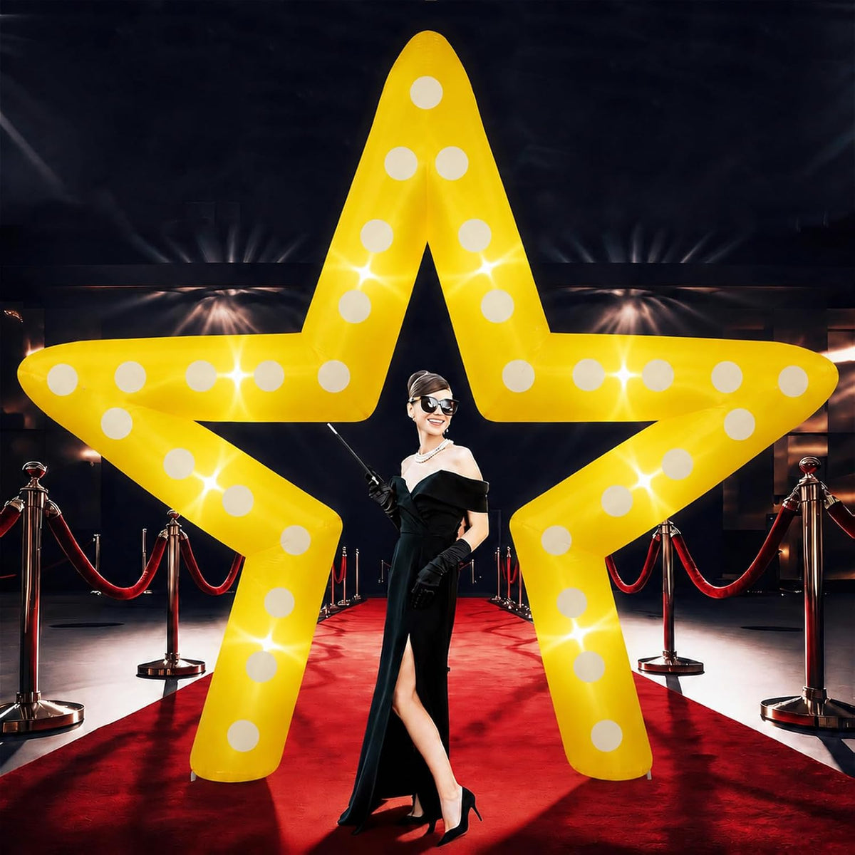 Conderyang 10ft Movie Night Party Decoration Movie Theme Inflatable Arch Large Blow Up Star Sign with 8 Led