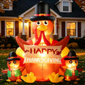Partyotu 6FT Thanksgiving Inflatable Turkey Family Decorations / Outdoor Blow Up Decor with Happy