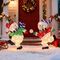 Hausse Set of 2 Lighted Snowmen Christmas Decorations, Pre-Lit 2D Tinsel Cute Snowman Snowball Fight with Lights, Light Up...
