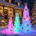 7FT Christmas Inflatables White 3 Tree Set, Blow Up Decor with Color LED / Gold Star Toppers, Silver and Gold