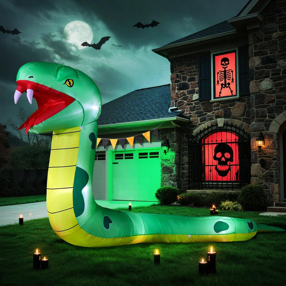 DomKom 13FT Halloween Inflatable Blow Up Decorations, Giant Snake, Built-in LEDs for Holiday Party, Garden,