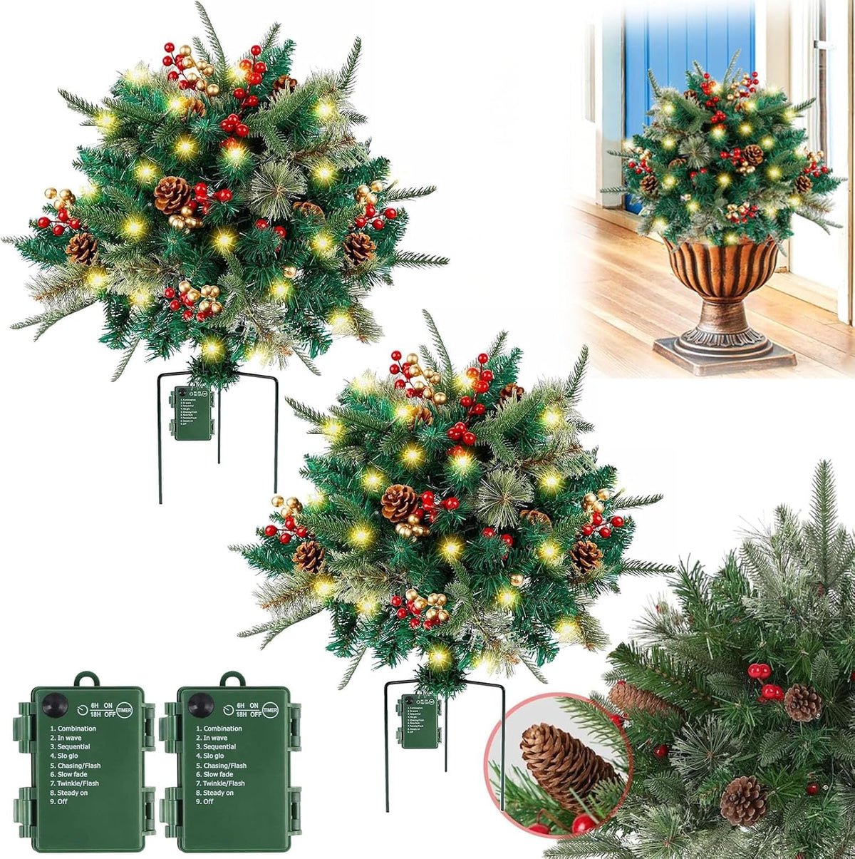 Holiday Planters, Holiday Planter Filler, Prelit Holiday Planter,Christmas Holiday Planter Filler Outdoor