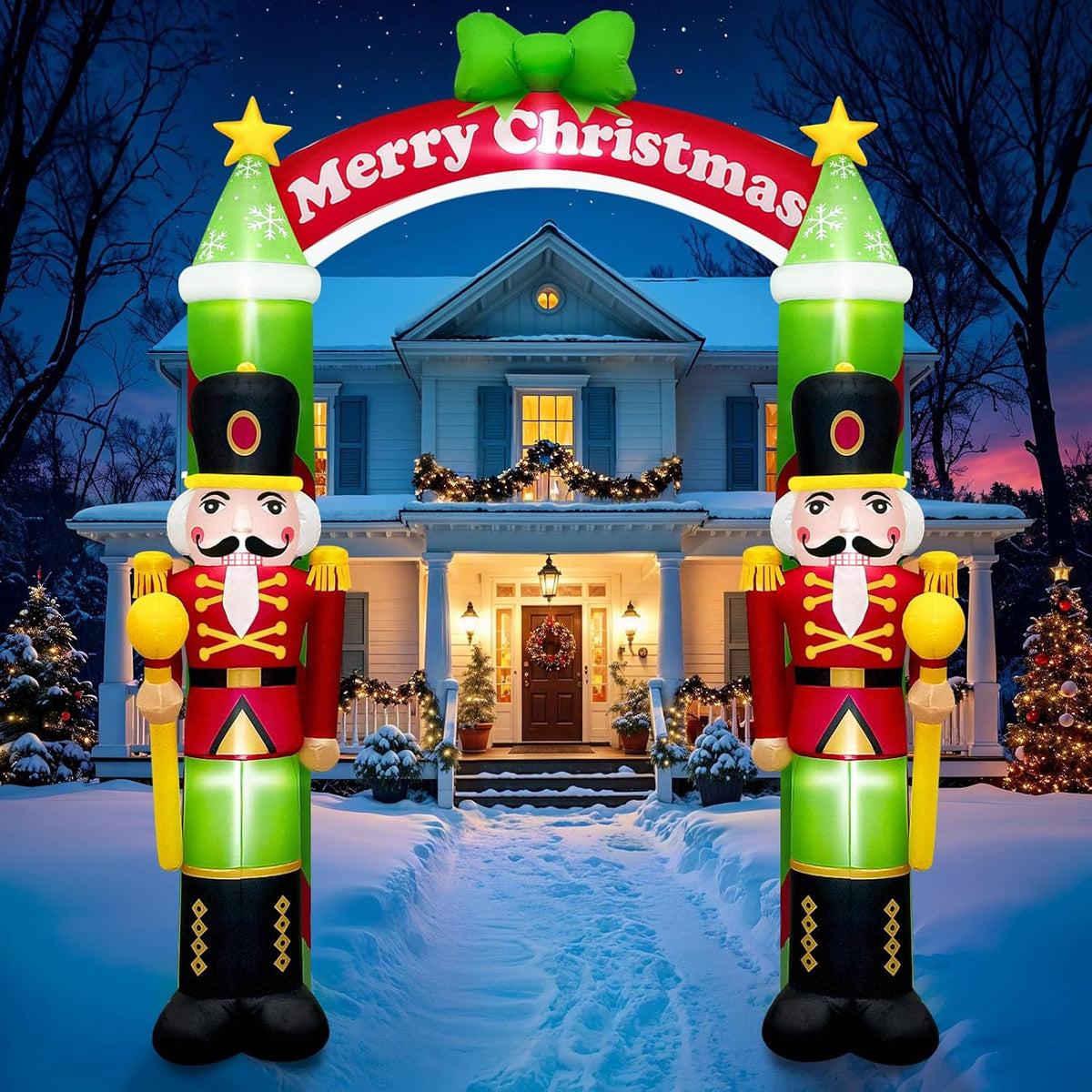 Cvkwe 10FT Christmas Inflatable Nutcracker Archway, Blow Up Nutcracker Soldier Arch with Built-in LED Lights,