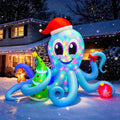 SEASONBLOW 7 FT Long Christmas Inflatable Octopus Decoration, Colorful Rotating Lights Blow Up Christmas