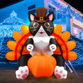 Leyndo 5 ft Height Thanksgiving Cat Inflatable with Built in LED Light, Cat / Thanksgiving Inflatable