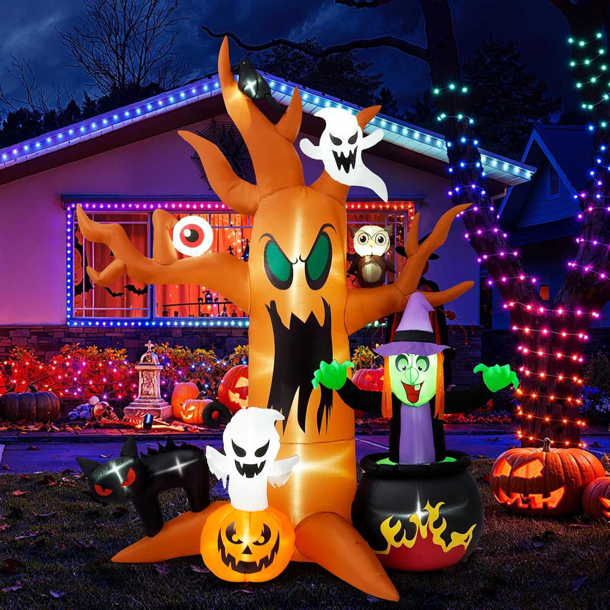 ILMULZ 8 Ft x 7 Ft Halloween Tree Inflatable Extra Wide, Lighted Halloween Outdoor Inflatables Decorations,Blow Up Scary D...