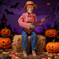 Halloween Animatronics Banjo Skeletons Decorations, Animated Skull with Sound Activated Funny Voice Light Up
