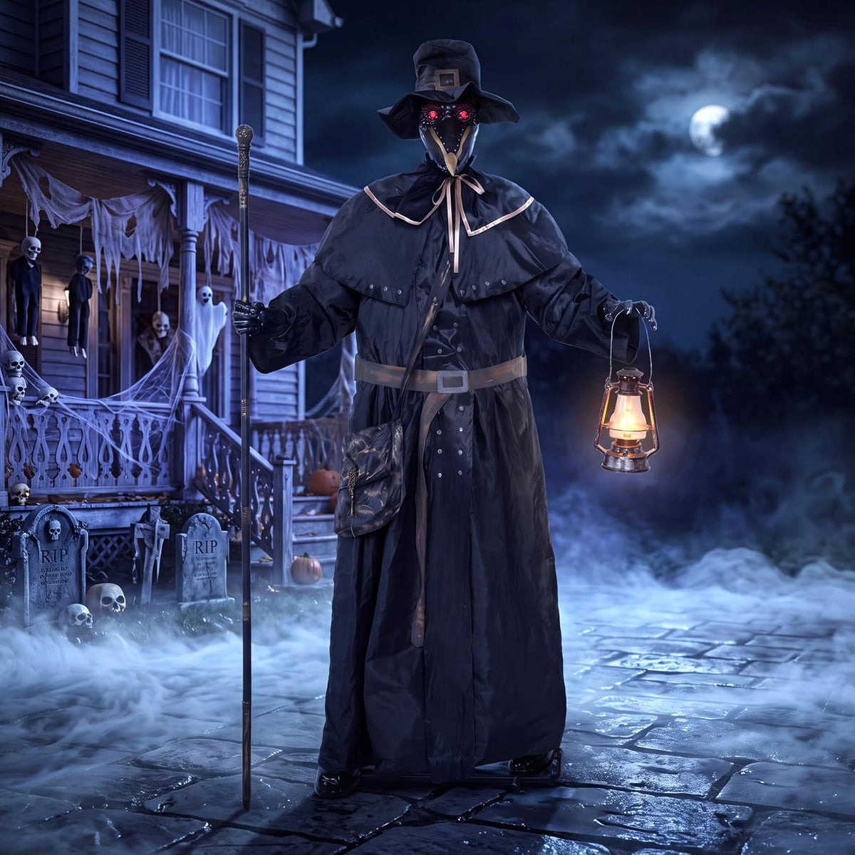 JOYIN 74.8" Halloween Animatronic Plague Doctor Decoration Outdoor, Sound Activated Life-Size Standing Ghost