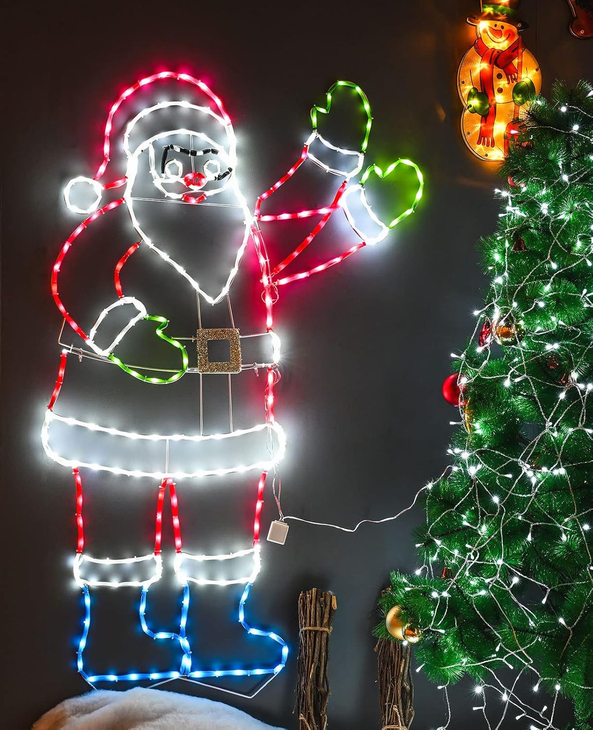 ZHOUDUIDUI 5FT Lighted Waving Santa Claus Animated Christmas Decoration, 273 LEDs Neon Lighted Figure for
