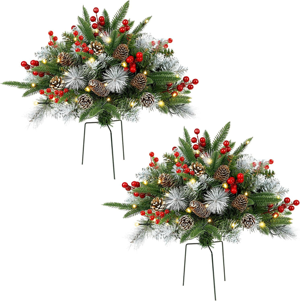 Teoytm Outdoor Urn Filler, Set of 2 Lighted Outdoor Christmas Tree, Battery Operated Christmas Porch