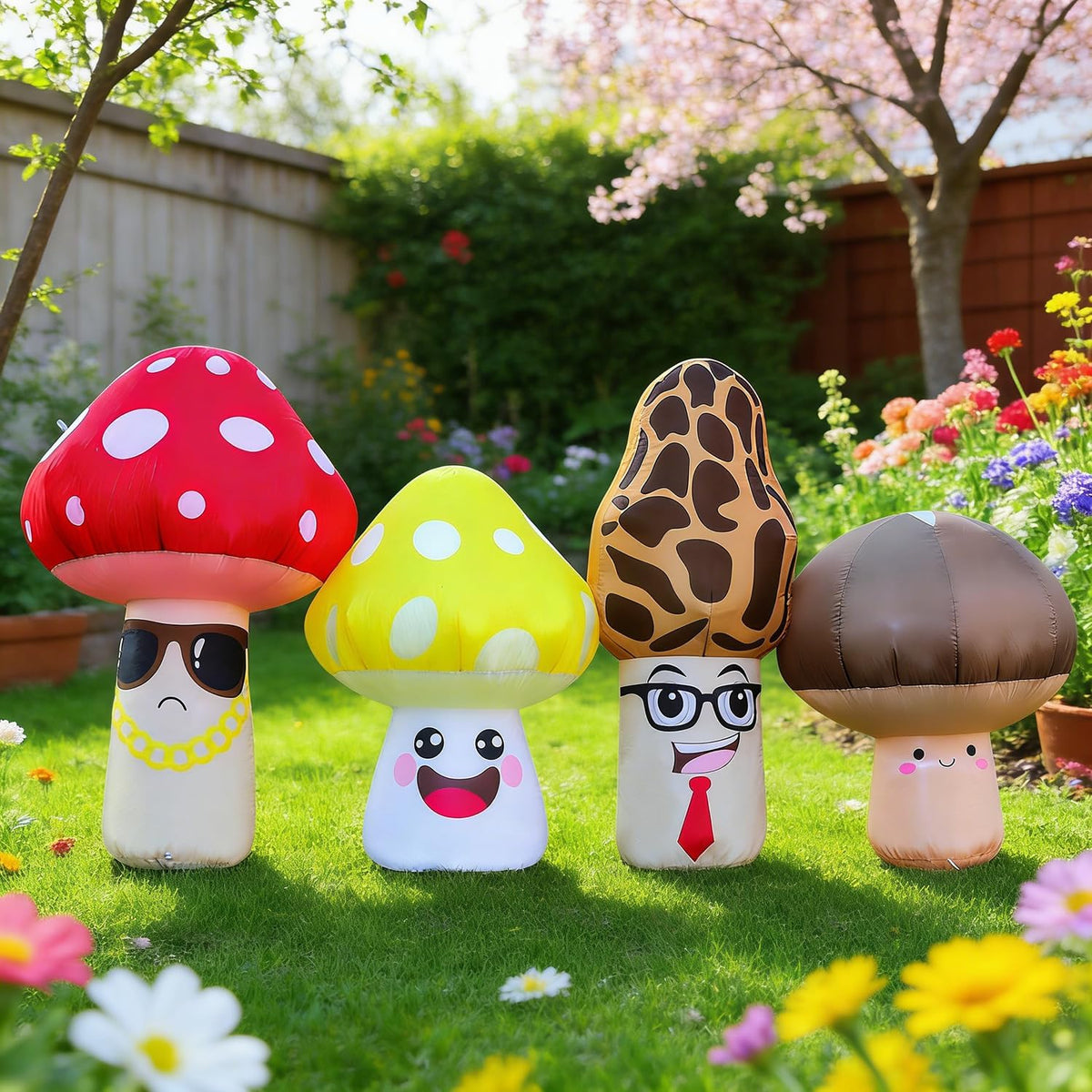DomKom 8FT Long Spring Inflatable Four Style Mushroom Person Outdoor Decoration, Blow Up Spring Decoration,