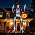 Partyotu 12FT Halloween Inflatables Giant Sitting Skeleton with Pumpkin / Halloween Outdoor Blow Up