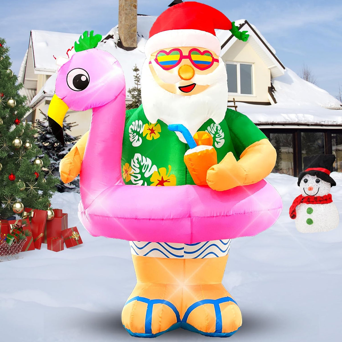 Wabolay Christmas Inflatable Santa Claus Outdoor Decorations 6ft Giant Blow Up Hawaiian Santa Inflatables