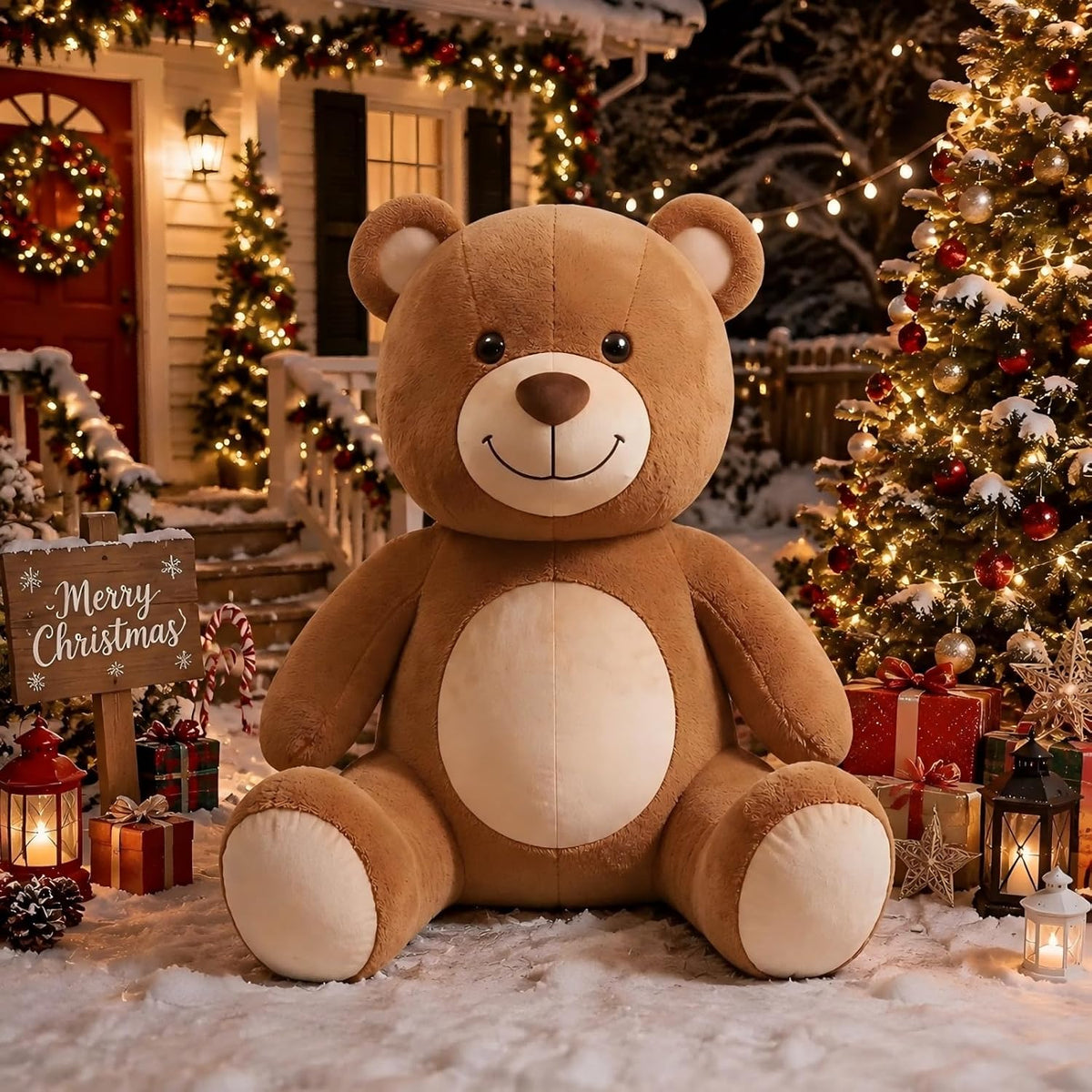 Junkin 6ft Giant Christmas Inflatable Plush Teddy Bear with LED Lights / Jumbo Blow up Plush Teddy Bear for