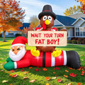 SEASONBLOW 6.4 FT Thanksgiving Inflatable Turkey Sitting on Santa Claus Decoration, Light Up Blow Up Turkey
